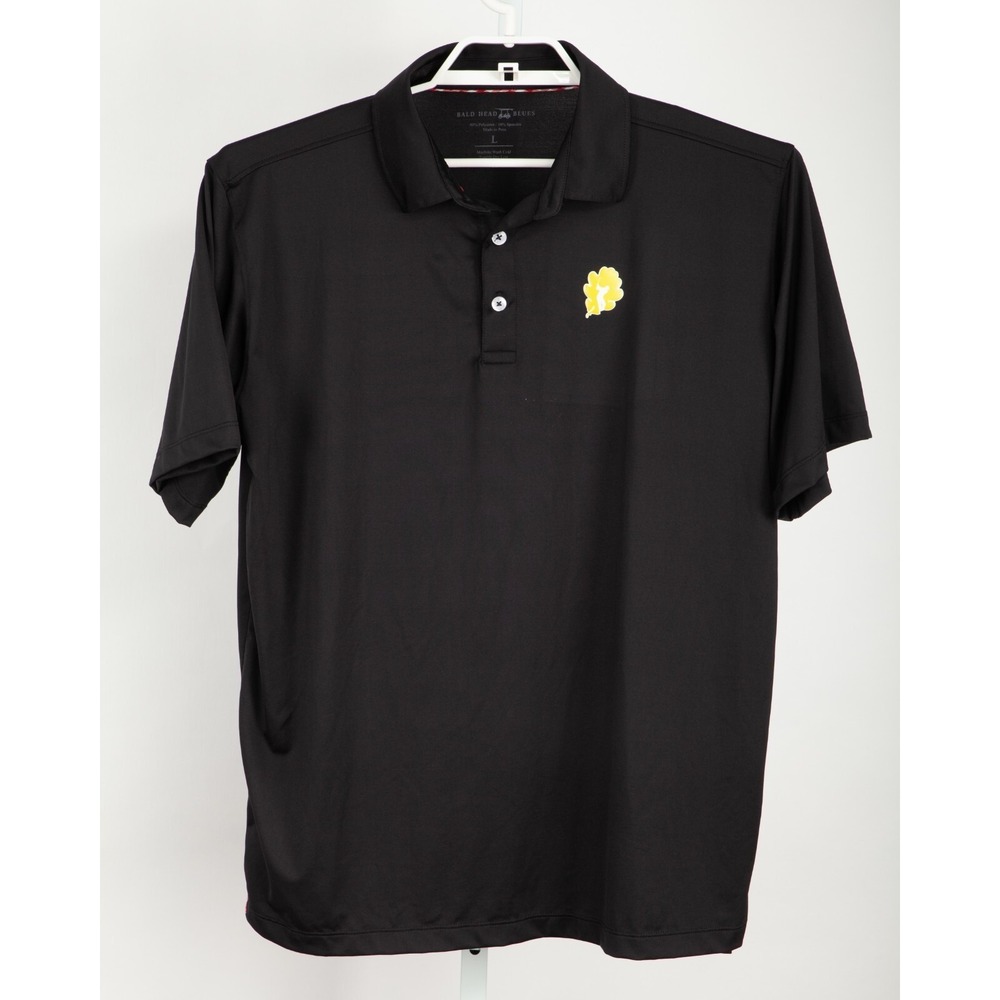 Bald Head Blues Polo Shirt Men Large Black Performance Stretch Golf Short Sleeve - Picture 2 of 10